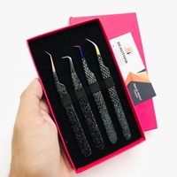 Pince à épiler professionnelle en acier inoxydable noir pailleté pour extensions de cils, testée à la main, pointe volumineuse, prise ferme, personnalisable