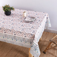 Nappe carrée en coton imprimé à la main avec motifs floraux indiens, moderne, écologique, réutilisable, motifs traditionnels indiens