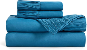 Bedding 4 Piece Fitted Sheet Flat Sheet with 2 <b>Pillow</b> Cases Wrinkle Fade Resistant Flat Fitted Sheets Sets - Product Image 4