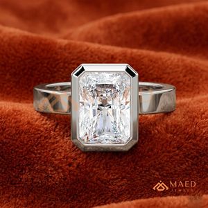 925 Sterling <b>Silver</b> Radiant Cut Bezel Set Engagement <b>Ring</b> with Wide Band | Modern Minimalist <b>Solitaire</b> <b>Ring</b> for Women - Product Image 1