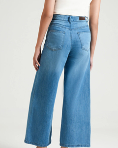 Jean en denim pour femme, coupe large, taille haute, coupe droite, en coton, délavage classique, pantalon décontracté pour le quotidien, cinq poches, logo personnalisé, OEM, vente en gros - Product Image 5
