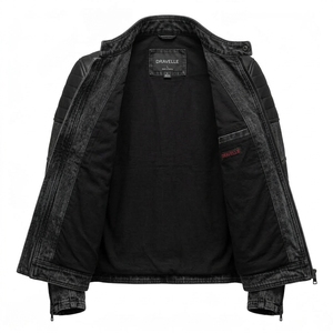 Blouson Moto Vintage en Jean Noir Vieilli pour Homme avec Patchs en Cuir Coupe Slim Vêtement Décontracté pour la Conduite - Product Image 5