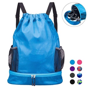 Sublimation Blank Mesh Pocket Sack Pack with Dry Wet Separated,Custom Gym <b>Backpack</b> Sport Drawstring Bag - Product Image 1