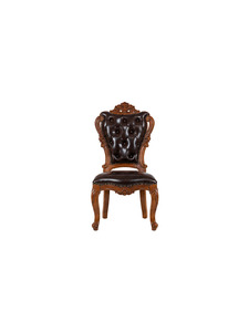 Silla de Comedor de Madera Maciza Antigua de Lujo con Tapicería de Cuero Acolchado, Marco Tallado, Estilo Barroco Clásico, Muebles para Restaurante - Product Image 1