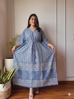 Robe longue violette à imprimé floral 100 % coton écologique, col en V, style bohème ample, manches trois quarts, broderie main, pour le quotidien
