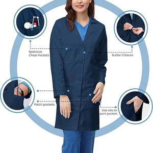 Blouse de laboratoire bleu marine pour femme, en coton et polyester tissé, uniforme d'hôpital, 3 poches, fermeture à boutons-pression, blouse médicale pour médecin - Product Image 6