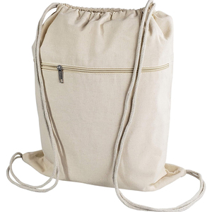 Plain Dyed Cotton <b>Drawstring</b> <b>Backpack</b> With Zipper Pocket Portable Woven Sport Bag Best Price Wholesale OEM Supplies - Product Image 2