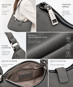 Bolso de Hombro Gris Moderno en Forma de Media Luna, de Cuero PU, con Correa Única y Cierre de Cremallera, para Mujer, Uso Diario - Product Image 3