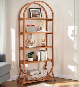 Modern <b>Wooden</b> Etagere Shelf 5-Tier Freestanding Backless <b>Bookcase</b> Midcentury Design Living Room Furniture - Product Image 2