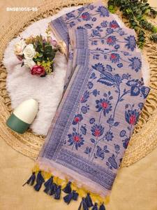 Colección Premium: Saree-Blusa de Algodón Muga con Tejido Floral-Jamdani y Diseño de Tejido Resham para Festivales - Saree Love - Product Image 6