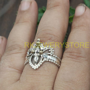 Vintage Handmade Filigree <b>Ring</b> 925 <b>Silver</b> Brass Gothic Floral Crown Design <b>Statement</b> Jewelry Gift for Women Girlfriend mom Her - Product Image 2