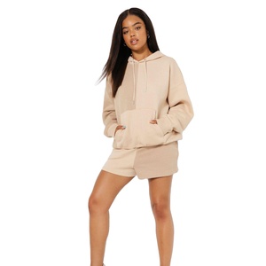 Ensemble sweat à capuche et short en molleton anti-boulochage, respirant, écologique, personnalisé, en coton, imprimé sérigraphié, au-dessus du genou, pour femme - Product Image 1