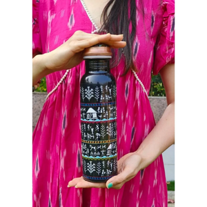 Ayurveda Copper Jointless Seamless Pure Copper Printed Designer <b>Bottle</b> <b>1</b> <b>Litre</b> - Product Image 1