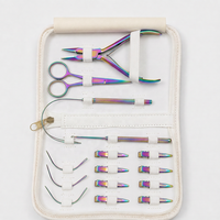 Kit d'outils pour extensions capillaires TEEJAY, très vendu, pinces, ciseaux, clips, outil d'installation et de retrait en acier inoxydable, finition arc-en-ciel