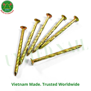 1-3/8 inch Yellow Plated Steel Nails with <b>Screw</b> Shank Checkered/<b>Flat</b> Head Style for Furniture | Clavos sueltos con recubrimient - Product Image 1