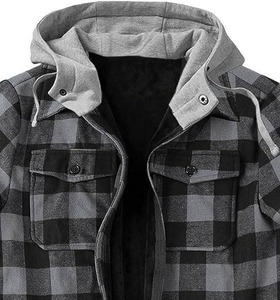 Wholesale Men's Casual Style Flannel Jackets Plaid Cotton Soft <b>Coat</b> with Hood Fleece Lined Breathable Jacket for Man, Man Jacket - Product Image 2