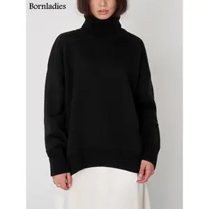 Bornladies femmes pull à col roulé Chic automne hiver épais chaud pull surdimensionné décontracté ample tricoté pull pull haut pour - Product Image 1
