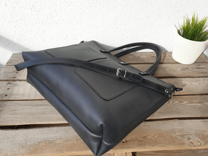 Sac fourre-tout noir en cuir de vachette pleine fleur, personnalisable avec logo, vente en gros, OEM, ODM - Product Image 2
