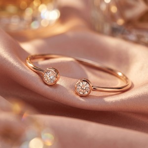 18K Real <b>Gold</b> Lab Grown Diamond 0.30ct Twin Round Brilliant Cut Open Cuff Bracelet <b>Bangle</b> Women Bridal Gift - Product Image 2