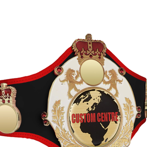 High Quality Centre Championship Belt with Gold Globe and Crown Emblems Premium Quality <b>Black</b> Leather Title Belt for Sports - Product Image 5