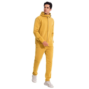 Ensemble de survêtement sportif jaune à capuche pour homme, fermeture éclair intégrale, couleur unie, séchage rapide, décontracté, automne, polyester, sweat-shirt et pantalon, coupe classique - Product Image 2