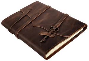 NEW ERA Carnet de notes/agenda vintage fait main en cuir pleine fleur véritable, couverture rigide, avec bordure festonnée, idéal comme organisateur ou journal. - Product Image 2