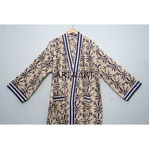 Kimono Elegante para Mujer, 100% Algodón, Estampado a Mano, con Diseño Floral, para Usar como Bata de Baño, Ropa de Dormir, Traje, Traje de Baño o Vestido de Fiesta para Primavera - Product Image 2