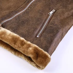 Veste moto d'hiver pour homme en cuir PU marron, col montant, fermeture éclair, doublure en fausse fourrure, coupe ajustée, séchage rapide, style streetwear - Product Image 4