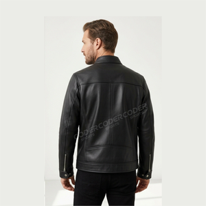 Chaqueta de Cuero Vintage para Hombre al por Mayor con Logotipo Bordado y Diseños de Parches, Cuello Vuelto y Cierre de Cremallera - Product Image 4
