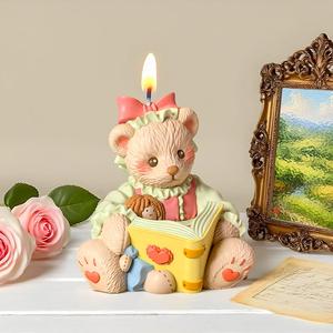 Nouveau moule en silicone pour bougie en gypse à colorier en forme d'ours ballon, ours lecteur - Product Image 1