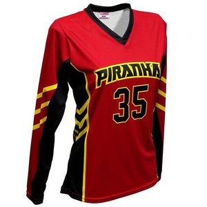 Maillot de volley-ball pour femmes personnalisé en sublimation directe d'usine, manches longues, rouge, noir, jaune, vêtements de sport d'équipe, t-shirt à séchage rapide - Product Image 4