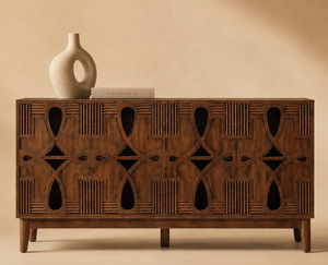 Meuble TV en bois sculpté de luxe style Mid-Century à prix abordable, buffet de rangement en noyer style Mid-Century, vente en gros - Product Image 1