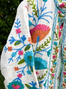 Hand Embroidered Floral Cotton Bomber <b>Jacket</b> <b>Women</b> Stand Collar Three Quarter Sleeve Prairie Chic <b>Spring</b> Autumn Boho Style Open - Product Image 3