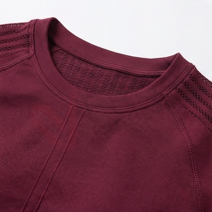 Conjunto de Yoga sin Costuras Color Borgoña para Mujer, Top Corto de Manga Larga y Leggings de Cintura Alta, 2 Piezas - Product Image 4