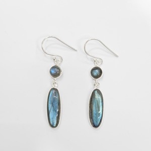Labradorite Drop <b>Dangle</b> <b>Earrings</b> 925 Sterling <b>Silver</b> Bezel Set Oval and Round Gemstone Jewelry for Women - Product Image 4