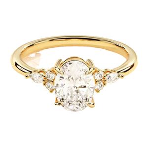 Cincin Pertunangan Janji Wanita HOYA High Jewelry Emas Murni 10-18k Vintage dengan Moissanite Oval Berkelompok Perak Elegan Vintage - Product Image 1