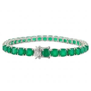 Bracelet Tennis en Onyx Vert Taille Coussin Motif Trèfle Charmant pour Femme et Enfant, en Argent Sterling 925, Cadeau Classique - Product Image 4