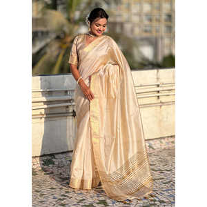 Elite Weaves Chickoo Tussar <b>Silk</b> Saree with Zari Woven Border Traditional Indian <b>Shawl</b> 450g - Product Image 2