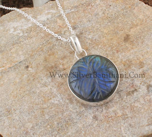 Pendentif Tête de Loup Sculptée en Labradorite Bleue Naturelle Effet Flash, Fleur Sculptée, Pierre Précieuse Faite à la Main, Bijou Esprit de la Lune, Vente en Gros, Cadeau - Product Image 2
