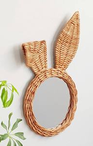 Miroir mural en rotin tressé naturel décoratif en forme d'oreilles de lapin pour enfants, artisanal, ornement de chambre d'enfant, style suspendu - Product Image 4