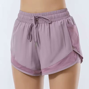 Shorts Deportivos de Cintura Alta con Cordón, Color Morado, con Bolsillos, Diseño Floral Vintage, Tejido de Punto de Secado Rápido, Ropa Deportiva para Mujer - Product Image 2