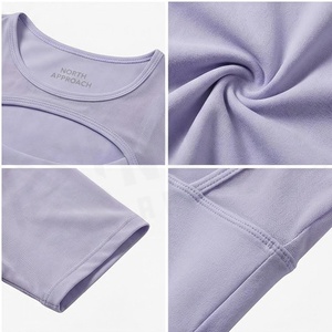 North Approach Scoop Neck Crop <b>Top</b> Short Sleeve Cut-Out Sheer <b>Layer</b> Solid Yoga Wear - Product Image 4