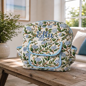 Sac à dos matelassé 100 % coton léger et luxueux, tendance, pour l'été, le collège, les affaires et les voyages, avec imprimé floral et fermeture éclair - Product Image 2