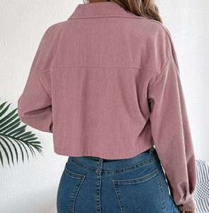 Abrigo Corto de Pana para Mujer, Estilo Casual, Manga Larga, Color Sólido, para Otoño e Invierno, Venta al Por Mayor - Product Image 4
