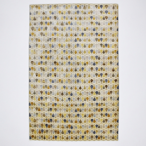Tapis en laine mosaïque de galets organiques multicolores, jaune moutarde, bleu, beige, gris, antidérapant, écologique, tufté à la main pour salon et chambre - Product Image 1