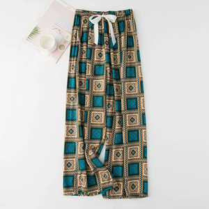 Nouveau pantalon pour femme à imprimé floral, taille élastique, coupe large, ample, style pyjama, fin et doux, long, pour l'été - Product Image 4