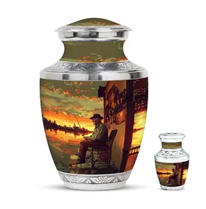 Urne funéraire Sunset Fisherman pour cendres, Urne commémorative Vieil Homme et la Mer - Product Image 2