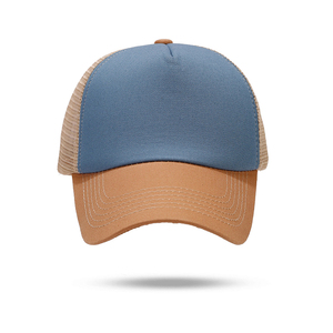 Gorra de béisbol trucker de algodón con malla, visera curva de 5/6 paneles, logotipo personalizado, ajustable, con bloques de color y patchwork, al por mayor - Product Image 1