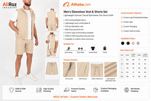 Ensemble décontracté d'été pour homme : Gilet noir respirant à fermeture éclair et short assorti, multi-poches, léger, en Spandex/Polyester - Product Image 6