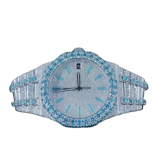 Reloj de Cuarzo con Incrustaciones de Moissanita, Bisel de Acero Inoxidable, Esfera Analógica, Cierre Oculto, Estilo Hip Hop para Hombre - Product Image 1